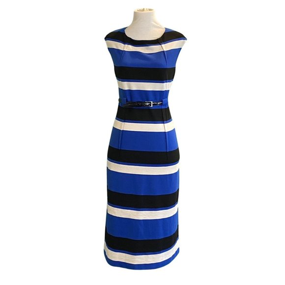 Calvin Klein Dresses & Skirts - Calvin Klein Sleeveless Round Neck Bengal Striped Belted Knit Dress Size 10